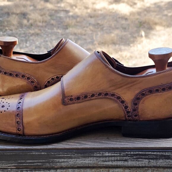 Magnanni 9.5-M Tan  Monk Strap Mens Dress Shoes - Picture 2 of 14